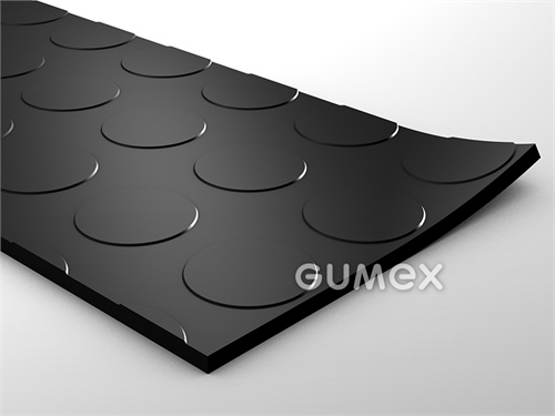 Gumová podlahovina METRO, hrúbka 4mm, šírka 1450mm, 75°ShA, NBR-SBR, dezén peniažkový, -20°C/+60°C, čierna